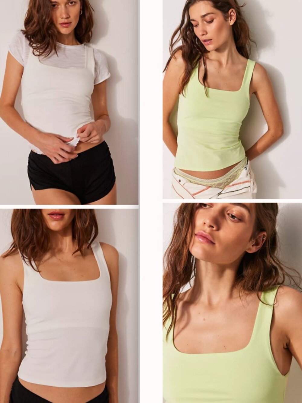 Free People TWO Last Time Cami Lot Bundle Lime Sorbetto Large AND Ivory Medium